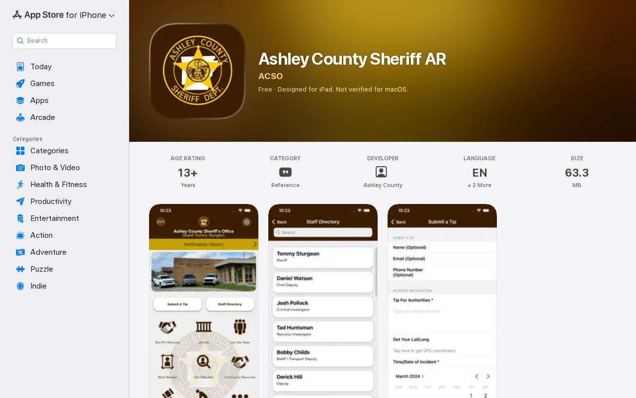 Ashley County criminal history sheriff app listing