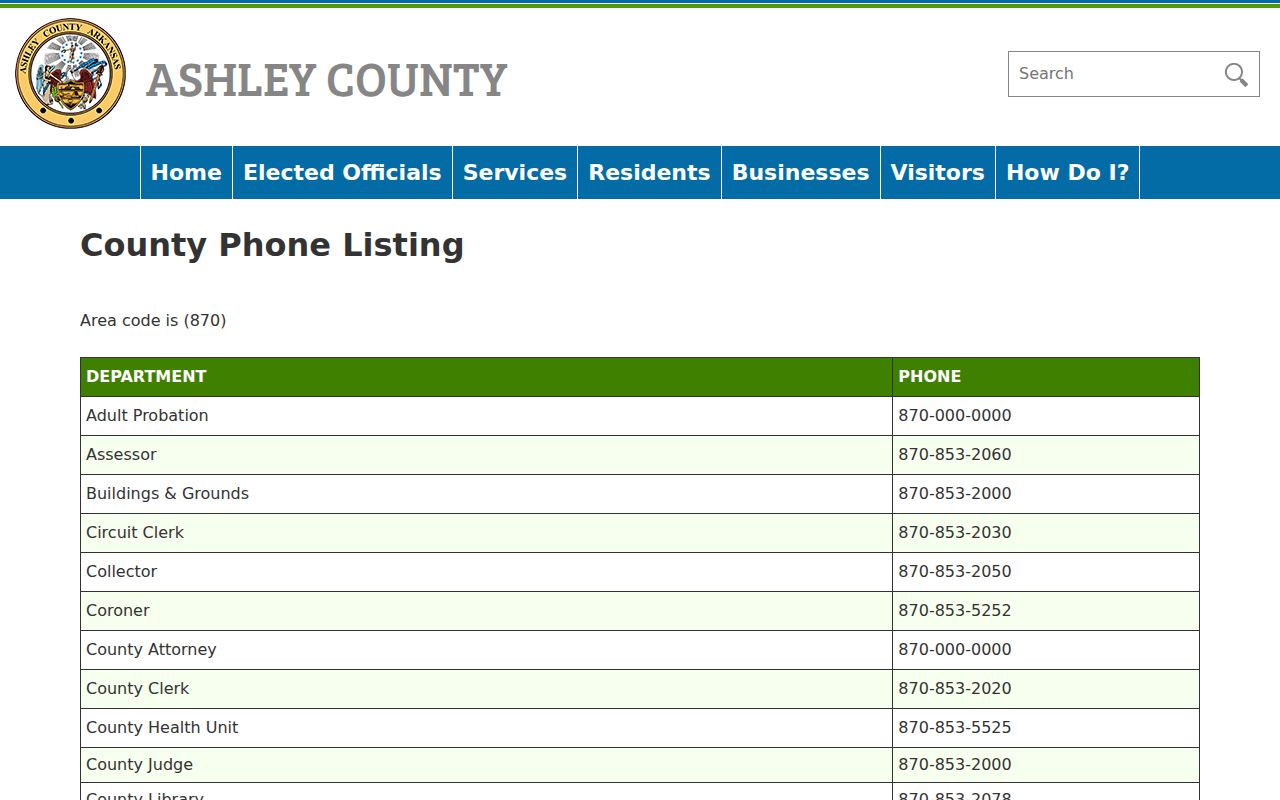 Ashley County criminal history county phone listing
