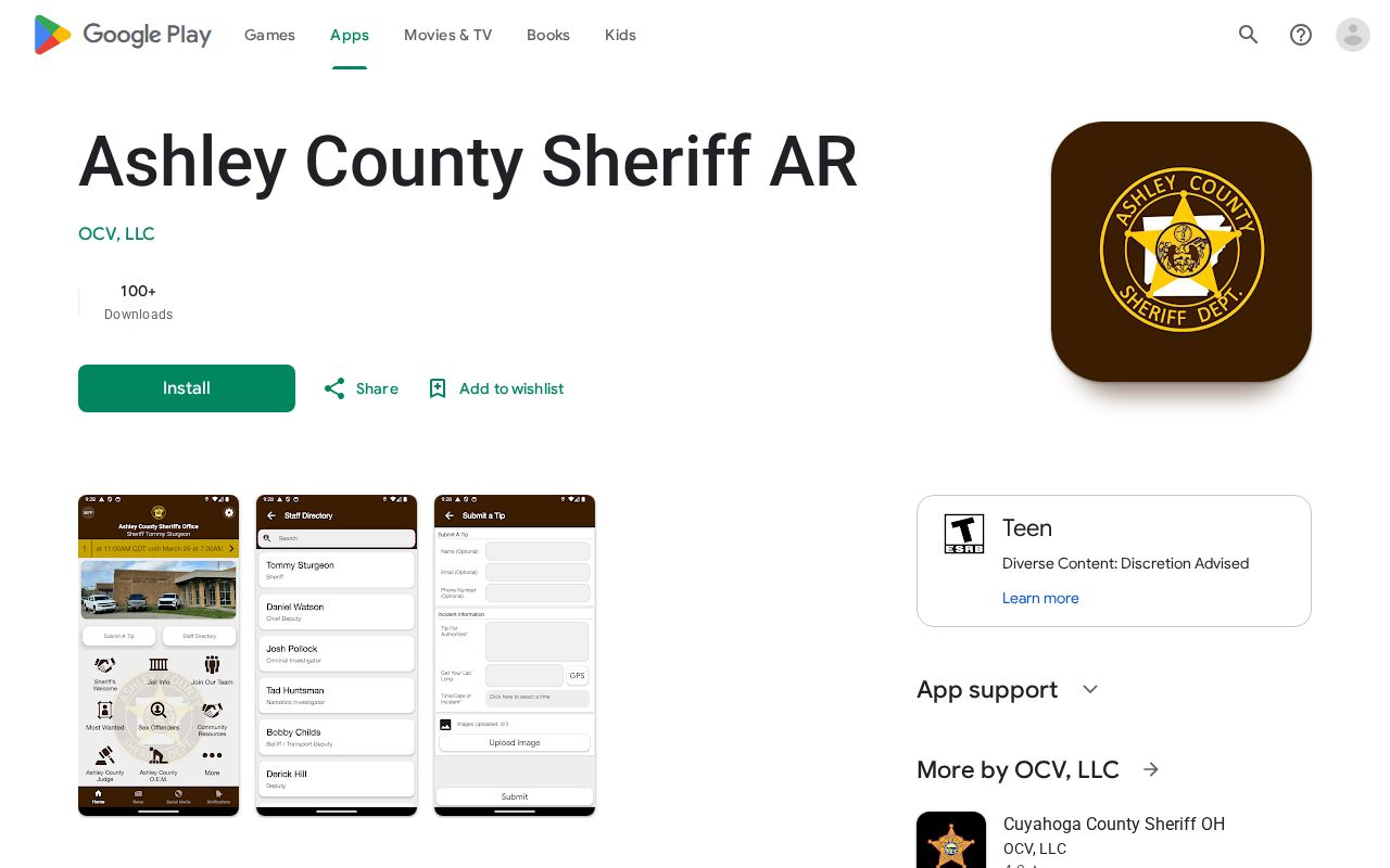 Ashley County criminal history sheriff Google Play listing