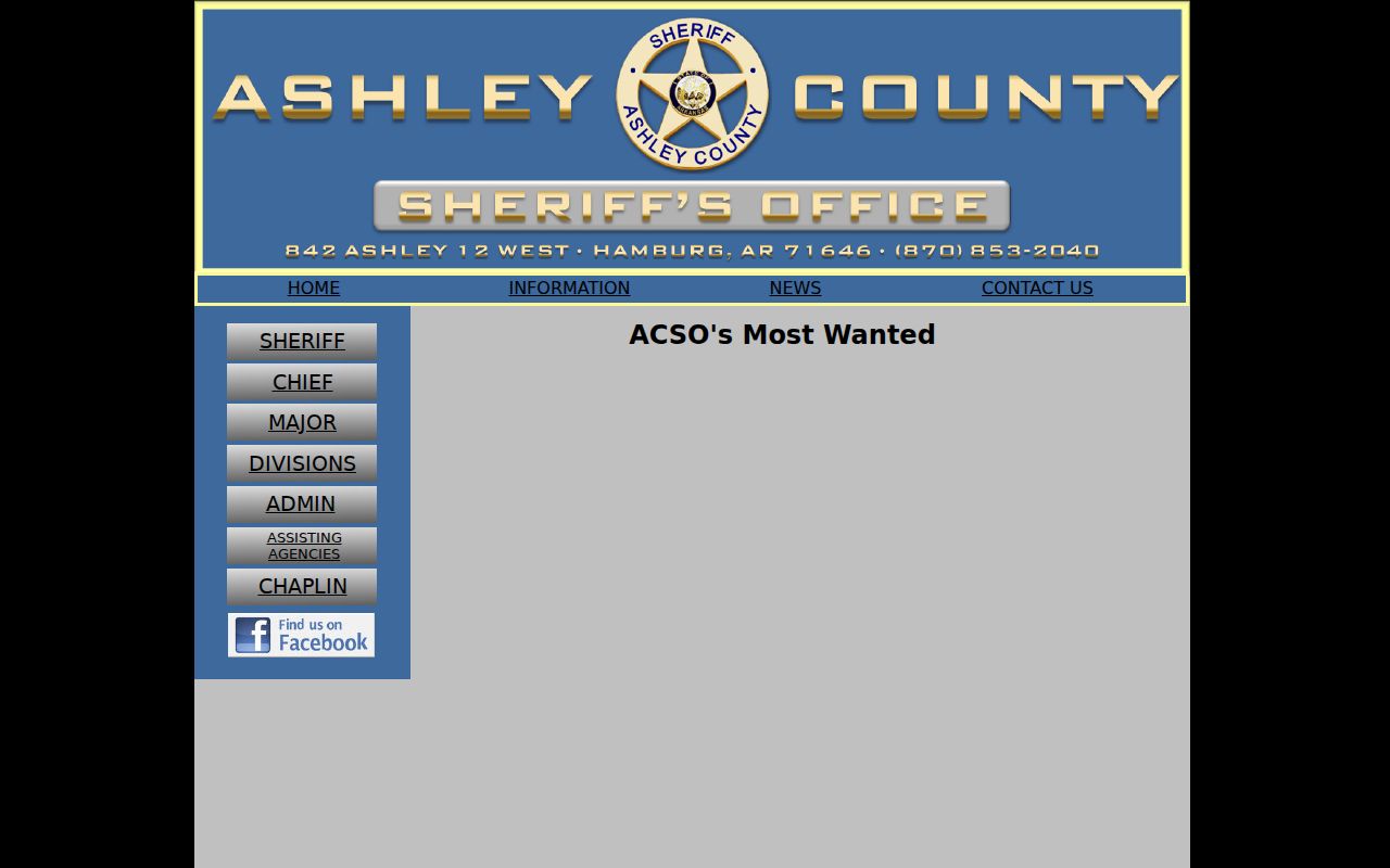 Ashley County Sheriff's Most Wanted page