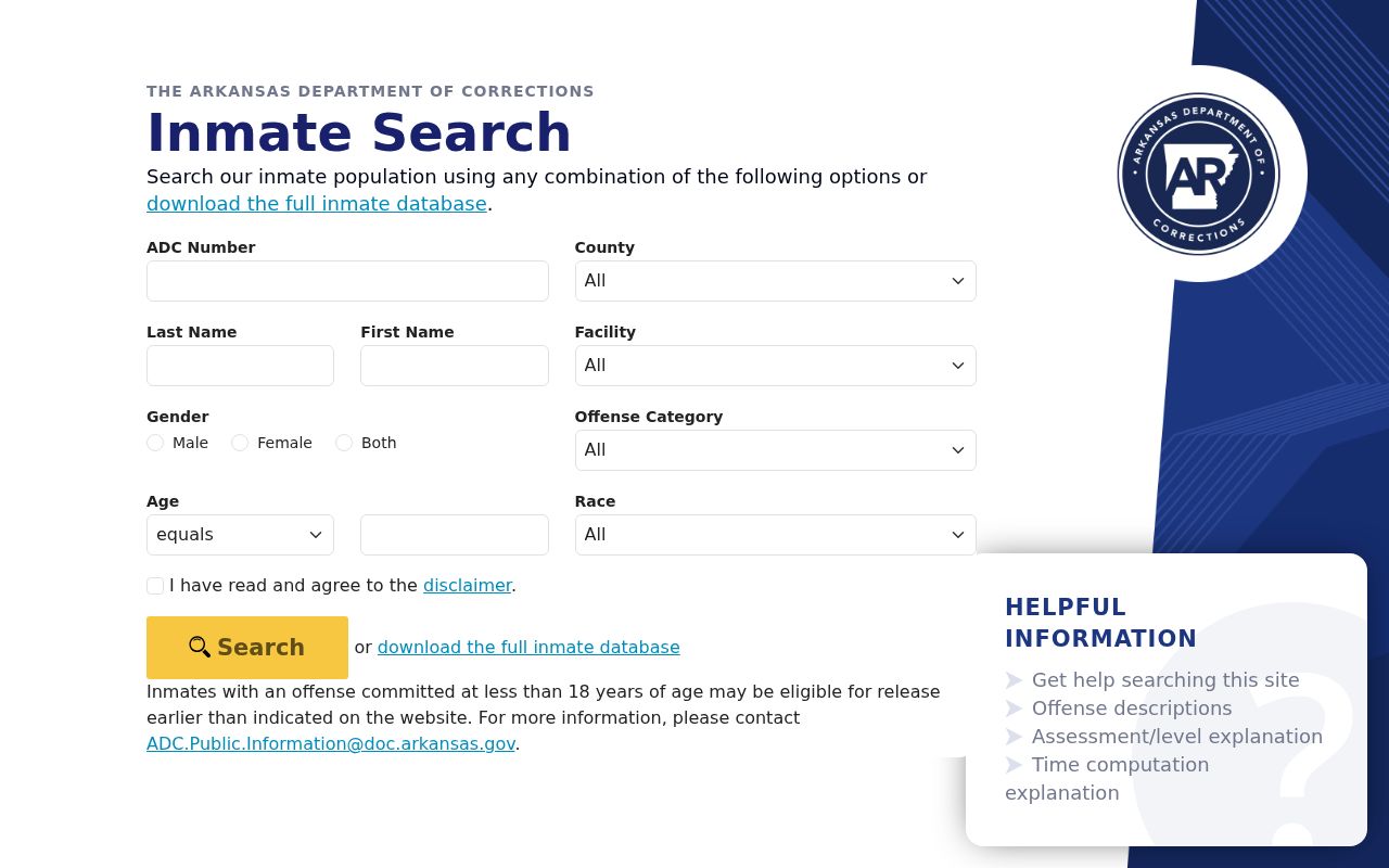 Arkansas inmate search for state custody records