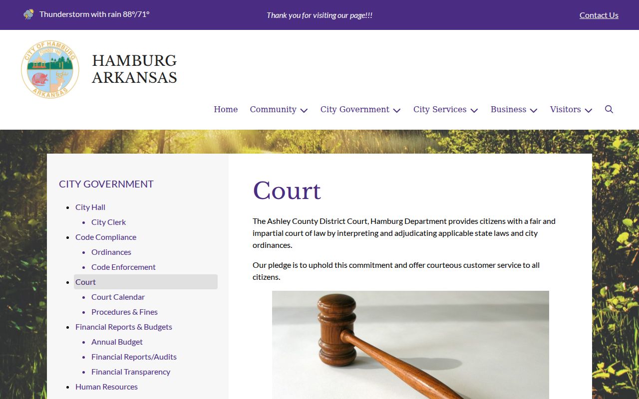 Hamburg court source for Ashley County District Court