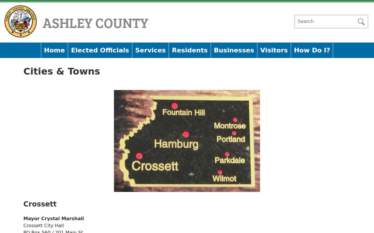 Ashley County official cities and towns source for Wilmot