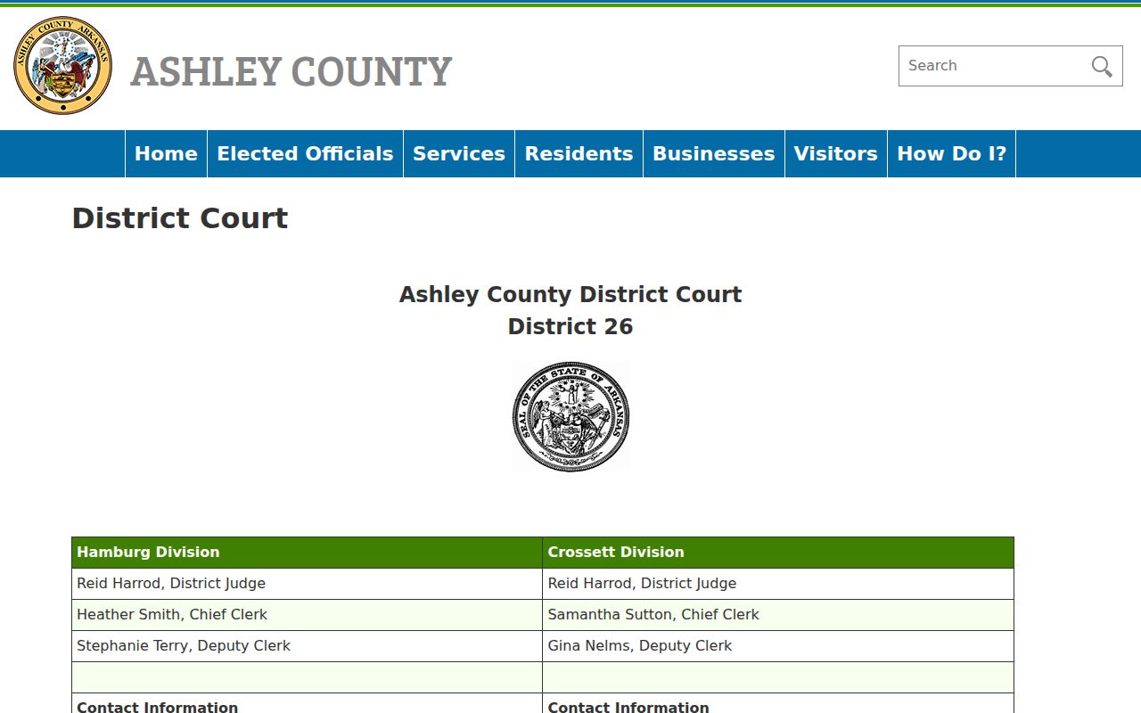 Ashley County District Court contacts for Hamburg and Crossett